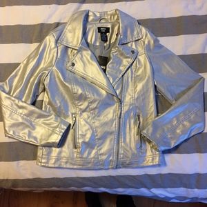 MISS LILI Silver Metallic Moto Jacket Size M